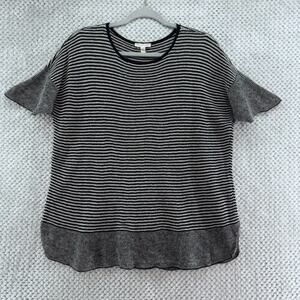 Eileen Fisher Top Womens L Black Striped Knit Organic Linen Crew Beach Coast